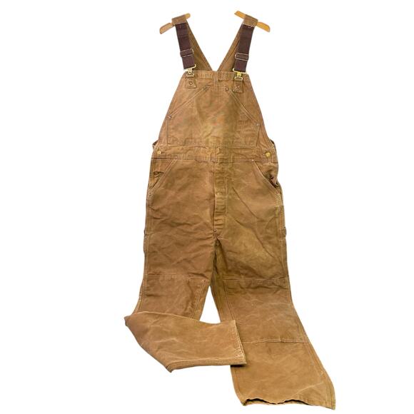 Carhartt Duck Canvas Overalls Vintage Thrashed Double Knee Bibs Made in USA - Picture 4 of 11